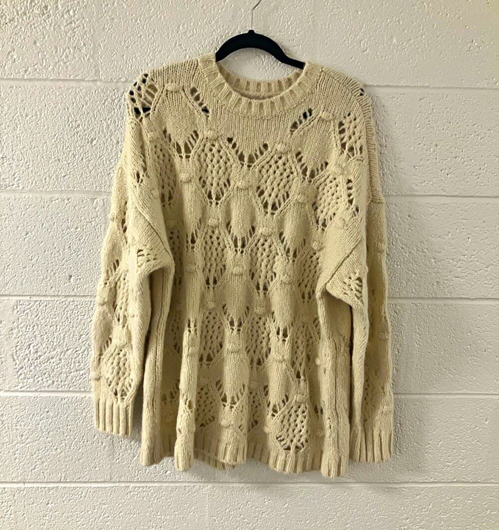 American Eagle Women's Cable-Knit Crew Neck Pullover Sweater Ivory Size M